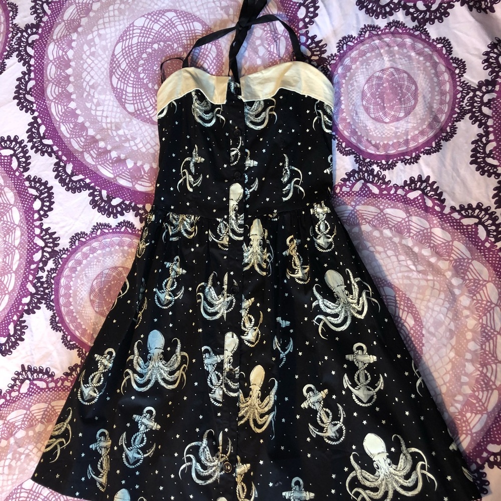 Sourpuss octopus print halter dress, small